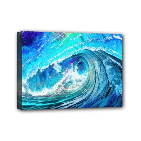 Tsunami Waves Ocean Sea Nautical Nature Water Painting Mini Canvas 7  X 5  (stretched) by uniart180623