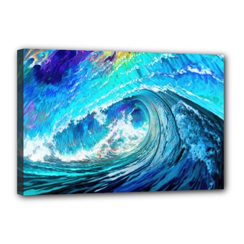 Tsunami Waves Ocean Sea Nautical Nature Water Painting Canvas 18  X 12  (stretched) by uniart180623