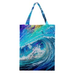 Tsunami Waves Ocean Sea Nautical Nature Water Painting Classic Tote Bag by uniart180623