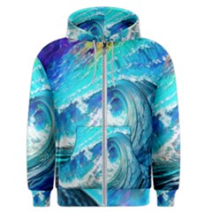 Tsunami Waves Ocean Sea Nautical Nature Water Painting Men s Zipper Hoodie by uniart180623