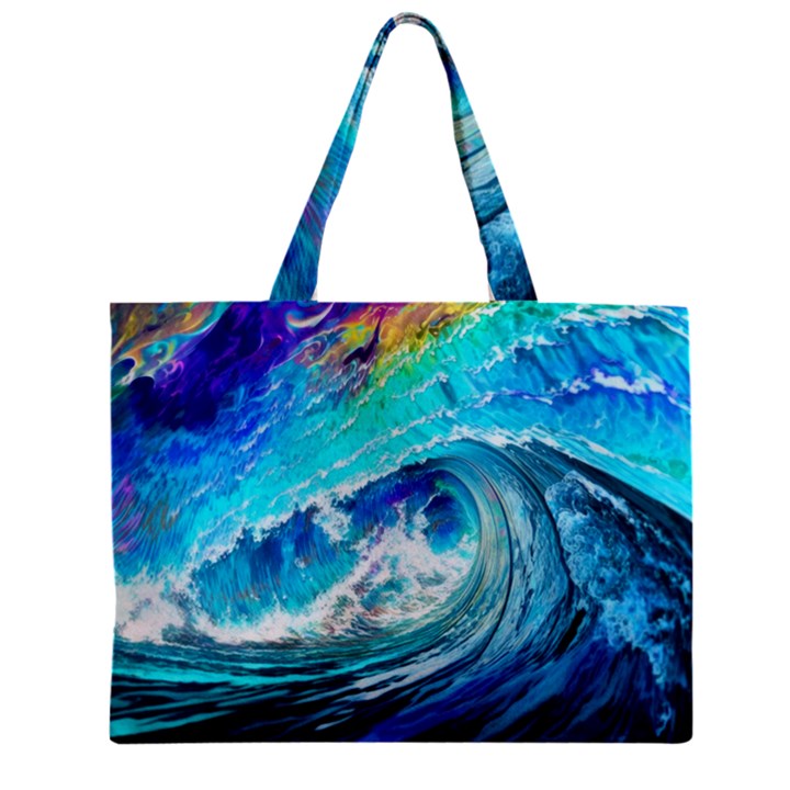 Tsunami Waves Ocean Sea Nautical Nature Water Painting Zipper Mini Tote Bag