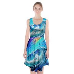 Tsunami Waves Ocean Sea Nautical Nature Water Painting Racerback Midi Dress by uniart180623