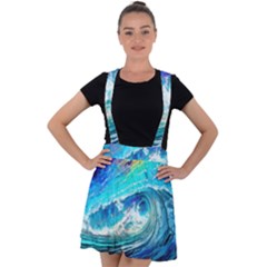 Tsunami Waves Ocean Sea Nautical Nature Water Painting Velvet Suspender Skater Skirt by uniart180623