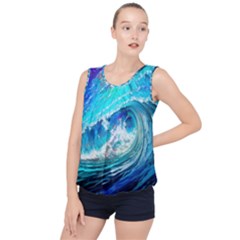 Tsunami Waves Ocean Sea Nautical Nature Water Painting Bubble Hem Chiffon Tank Top by uniart180623