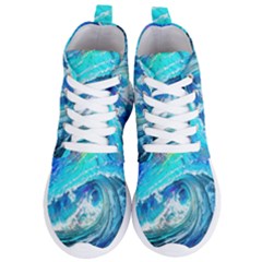 Tsunami Waves Ocean Sea Nautical Nature Water Painting Women s Lightweight High Top Sneakers by uniart180623