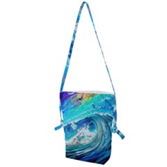 Tsunami Waves Ocean Sea Nautical Nature Water Painting Folding Shoulder Bag by uniart180623