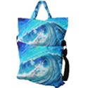 Tsunami Waves Ocean Sea Nautical Nature Water Painting Fold Over Handle Tote Bag View2