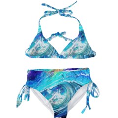 Tsunami Waves Ocean Sea Nautical Nature Water Painting Kids  Classic Bikini Set by uniart180623