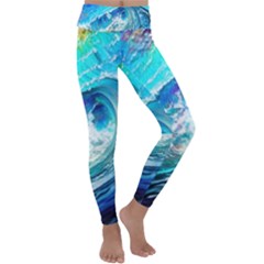 Tsunami Waves Ocean Sea Nautical Nature Water Painting Kids  Lightweight Velour Classic Yoga Leggings by uniart180623