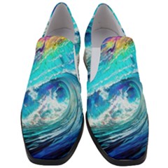 Tsunami Waves Ocean Sea Nautical Nature Water Painting Women Slip On Heel Loafers by uniart180623