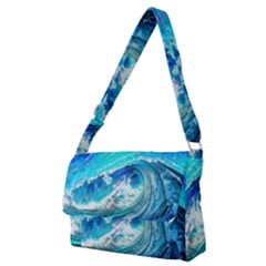 Tsunami Waves Ocean Sea Nautical Nature Water Painting Full Print Messenger Bag (m) by uniart180623