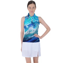 Tsunami Waves Ocean Sea Nautical Nature Water Painting Women s Sleeveless Polo Tee by uniart180623