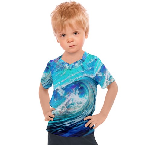 Tsunami Waves Ocean Sea Nautical Nature Water Painting Kids  Sports Tee by uniart180623