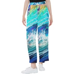 Tsunami Waves Ocean Sea Nautical Nature Water Painting Women s Pants  by uniart180623