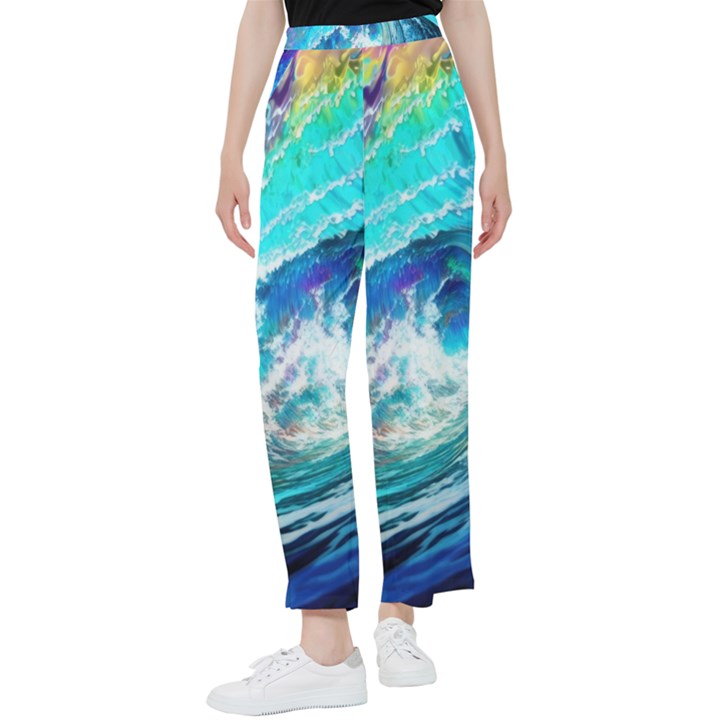 Tsunami Waves Ocean Sea Nautical Nature Water Painting Women s Pants 