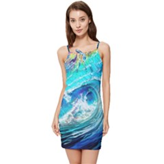 Tsunami Waves Ocean Sea Nautical Nature Water Painting Summer Tie Front Dress by uniart180623