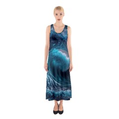 Tsunami Waves Ocean Sea Water Rough Seas Sleeveless Maxi Dress by uniart180623