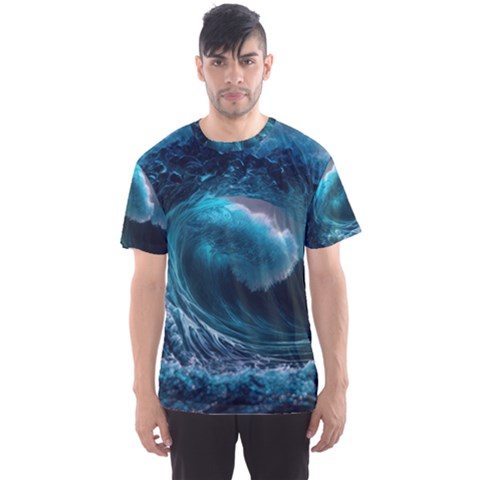 Tsunami Waves Ocean Sea Water Rough Seas Men s Sport Mesh Tee by uniart180623