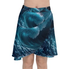 Tsunami Waves Ocean Sea Water Rough Seas Chiffon Wrap Front Skirt by uniart180623