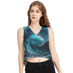 Tsunami Waves Ocean Sea Water Rough Seas V-neck Cropped Tank Top by uniart180623