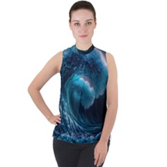 Tsunami Waves Ocean Sea Water Rough Seas Mock Neck Chiffon Sleeveless Top by uniart180623