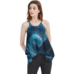 Tsunami Waves Ocean Sea Water Rough Seas Flowy Camisole Tank Top by uniart180623