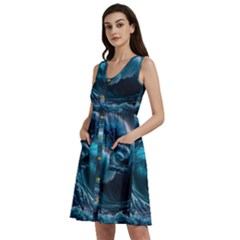 Tsunami Waves Ocean Sea Water Rough Seas Sleeveless Dress With Pocket by uniart180623