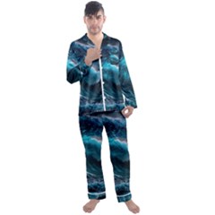 Tsunami Waves Ocean Sea Water Rough Seas Men s Long Sleeve Satin Pajamas Set by uniart180623