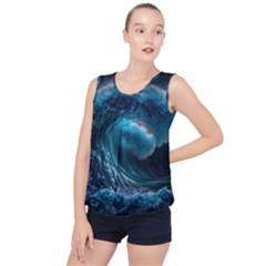 Tsunami Waves Ocean Sea Water Rough Seas Bubble Hem Chiffon Tank Top by uniart180623