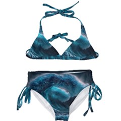 Tsunami Waves Ocean Sea Water Rough Seas Kids  Classic Bikini Set by uniart180623