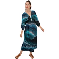 Tsunami Waves Ocean Sea Water Rough Seas Grecian Style  Maxi Dress by uniart180623