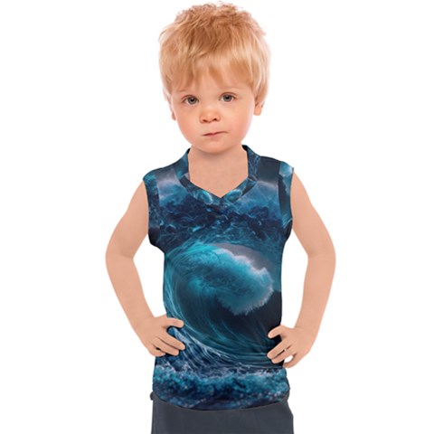 Tsunami Waves Ocean Sea Water Rough Seas Kids  Sport Tank Top by uniart180623