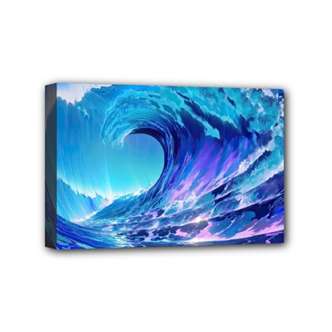 Tsunami Tidal Wave Ocean Waves Sea Nature Water Blue Mini Canvas 6  X 4  (stretched) by uniart180623