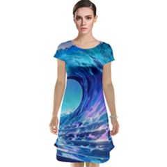 Tsunami Tidal Wave Ocean Waves Sea Nature Water Blue Cap Sleeve Nightdress by uniart180623