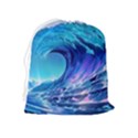 Tsunami Tidal Wave Ocean Waves Sea Nature Water Blue Drawstring Pouch (XL) View2