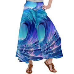 Tsunami Tidal Wave Ocean Waves Sea Nature Water Blue Women s Satin Palazzo Pants by uniart180623