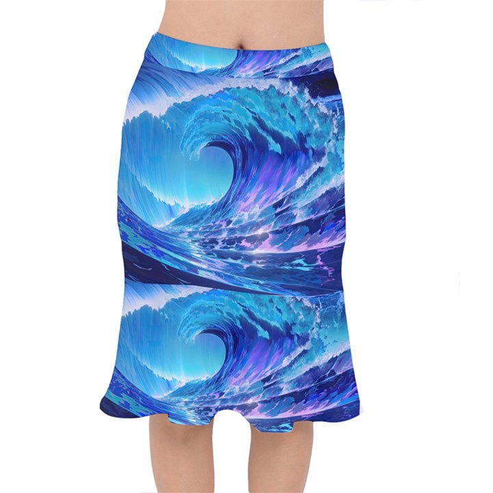 Tsunami Tidal Wave Ocean Waves Sea Nature Water Blue Short Mermaid Skirt