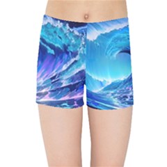 Tsunami Tidal Wave Ocean Waves Sea Nature Water Blue Kids  Sports Shorts by uniart180623