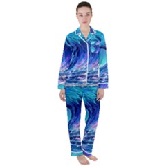 Tsunami Tidal Wave Ocean Waves Sea Nature Water Blue Women s Long Sleeve Satin Pajamas Set	 by uniart180623