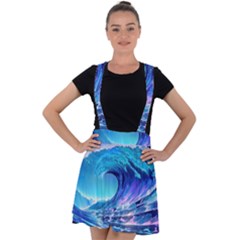 Tsunami Tidal Wave Ocean Waves Sea Nature Water Blue Velvet Suspender Skater Skirt by uniart180623