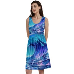 Tsunami Tidal Wave Ocean Waves Sea Nature Water Blue Classic Skater Dress by uniart180623