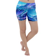 Tsunami Tidal Wave Ocean Waves Sea Nature Water Blue Lightweight Velour Yoga Shorts by uniart180623