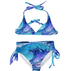 Tsunami Tidal Wave Ocean Waves Sea Nature Water Blue Kids  Classic Bikini Set by uniart180623