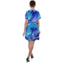 Tsunami Tidal Wave Ocean Waves Sea Nature Water Blue Short Sleeve Shoulder Cut Out Dress  View2