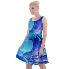 Tsunami Tidal Wave Ocean Waves Sea Nature Water Blue Knee Length Skater Dress by uniart180623