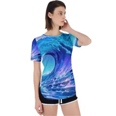 Tsunami Tidal Wave Ocean Waves Sea Nature Water Blue Perpetual Short Sleeve T-shirt by uniart180623