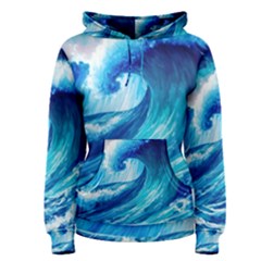 Tsunami Tidal Wave Ocean Waves Sea Nature Water Blue Painting Women s Pullover Hoodie by uniart180623