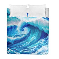 Tsunami Tidal Wave Ocean Waves Sea Nature Water Blue Painting Duvet Cover Double Side (full/ Double Size) by uniart180623