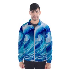 Tsunami Tidal Wave Ocean Waves Sea Nature Water Blue Painting Men s Windbreaker by uniart180623