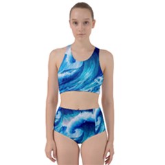 Tsunami Tidal Wave Ocean Waves Sea Nature Water Blue Painting Racer Back Bikini Set by uniart180623